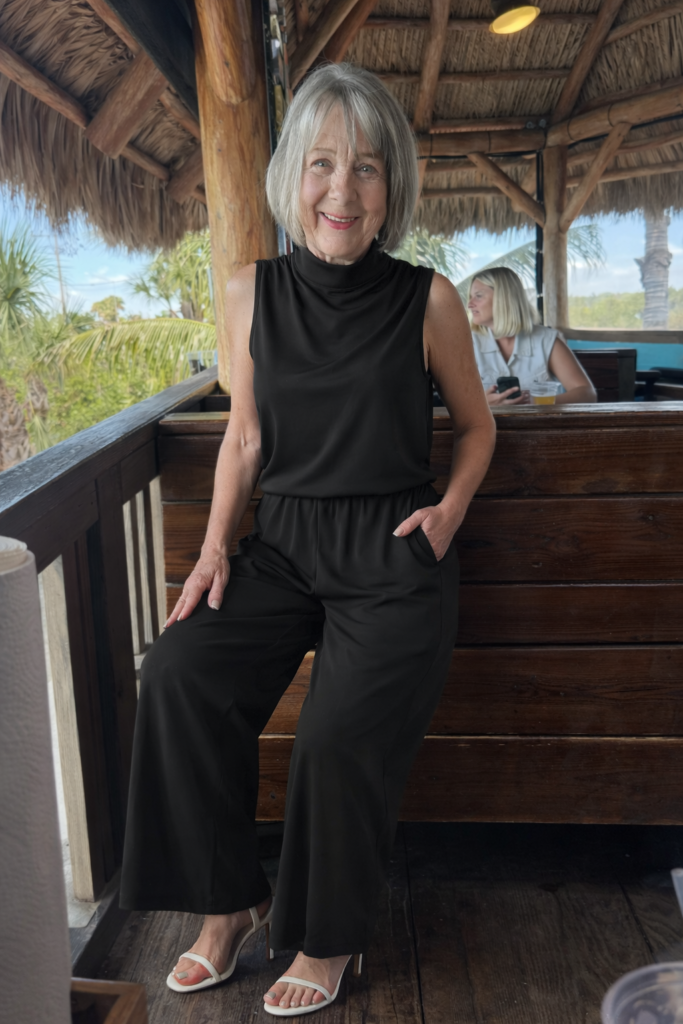 smiling woman at tropical restaurant